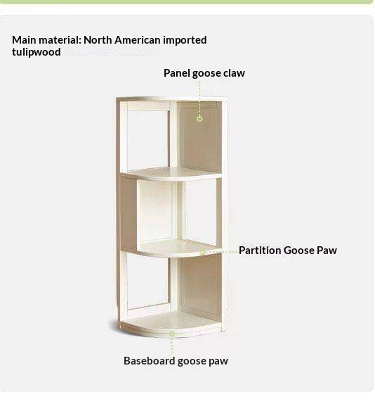 Tulipwood Solid Wood Corner Bookshelf, Floor-standing Storage Rack Cream Style