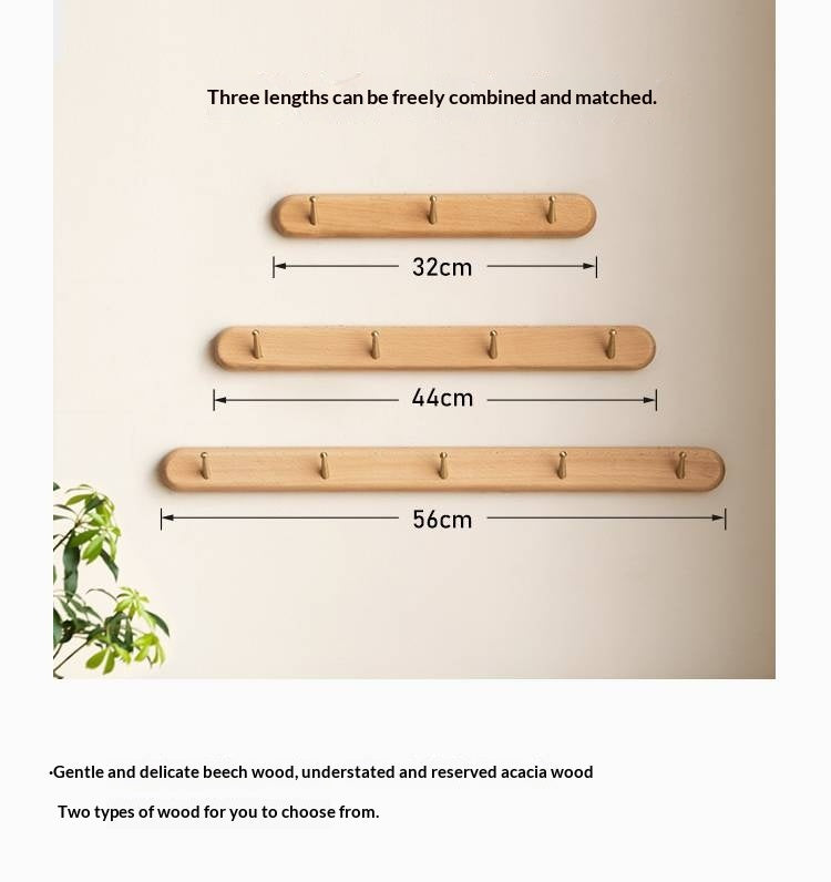 Beech, Acacia Solid Wood Hanging Clothes and Hat Rack