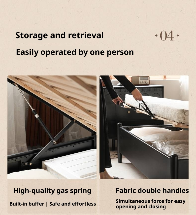 Rubberwood Solid Wood Upholstered Storage Box Bed, French Retro Style