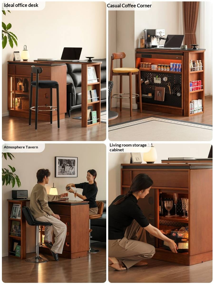 Tulipwood Solid Wood Vintage Style Stone Slab Bar Table