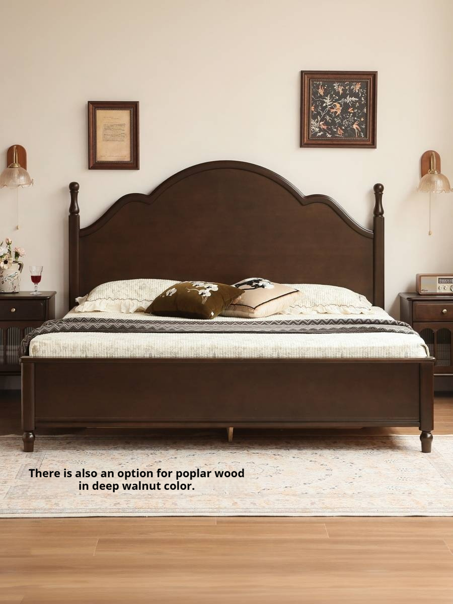 Rubberwood Solid Wood Bed American Retro Black Style