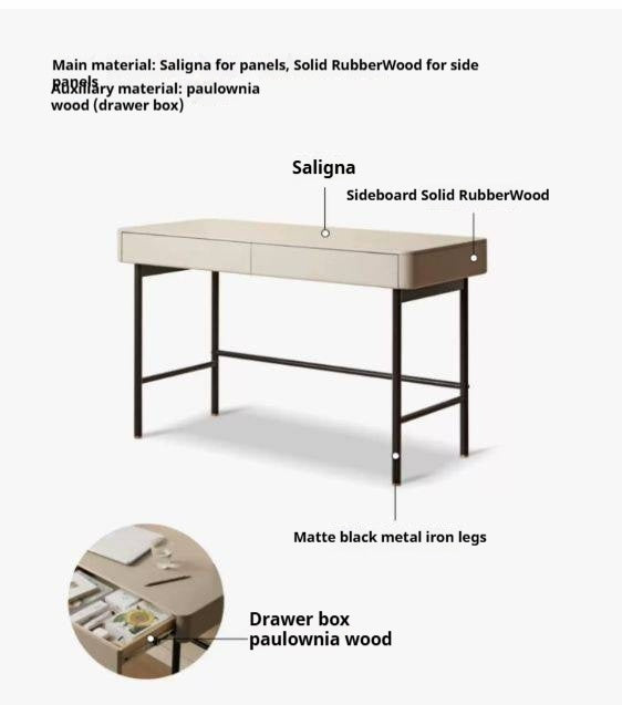 Solid RubberWood Wood Double-Draw Desk Light Luxury