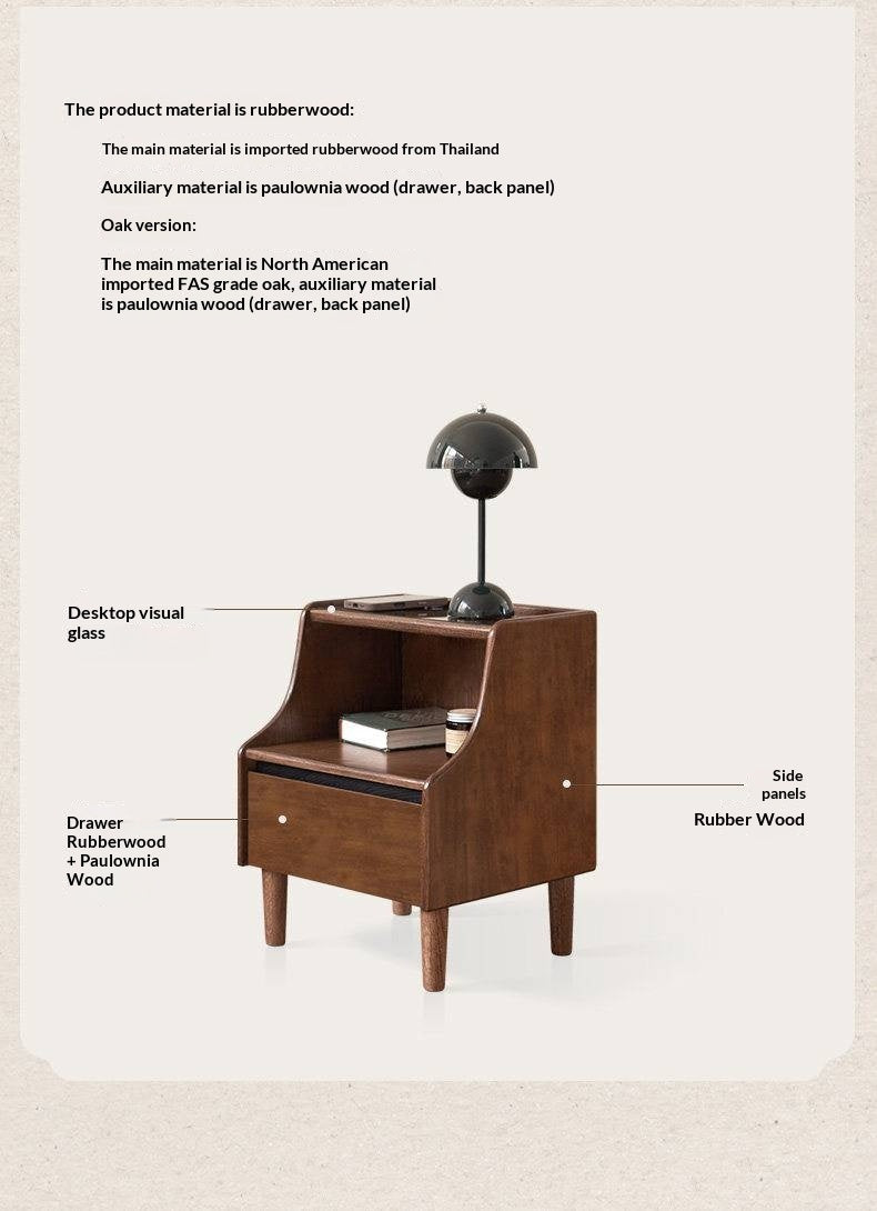 Oak Solid Wood, Solid Rubberwood Nightstand