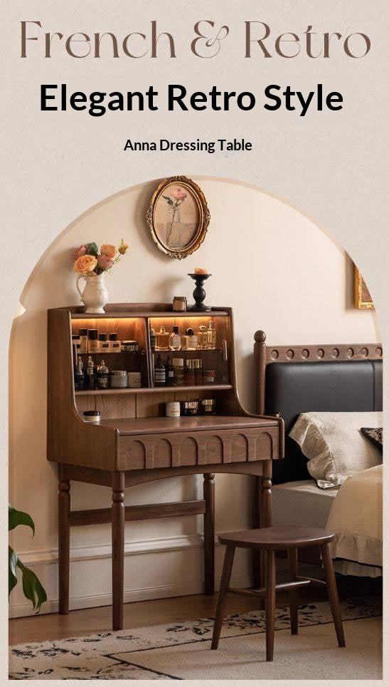 Black Walnut Solid Wood French Retro Multifunctional Vanity Table