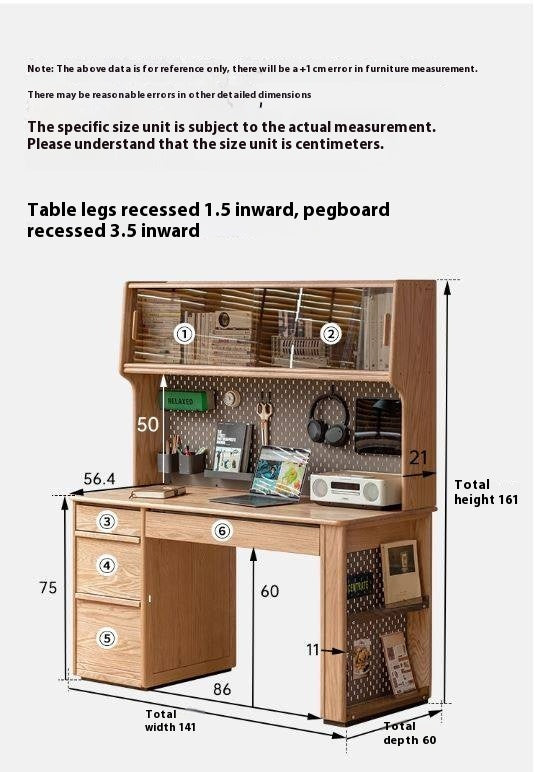 Oak Solid Wood Modern Computer Desk With Shelf