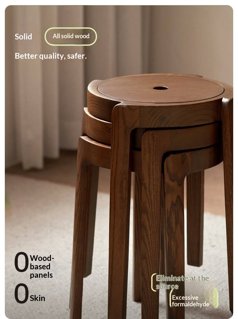 Ash, Solid RubberWood Stackable Stool