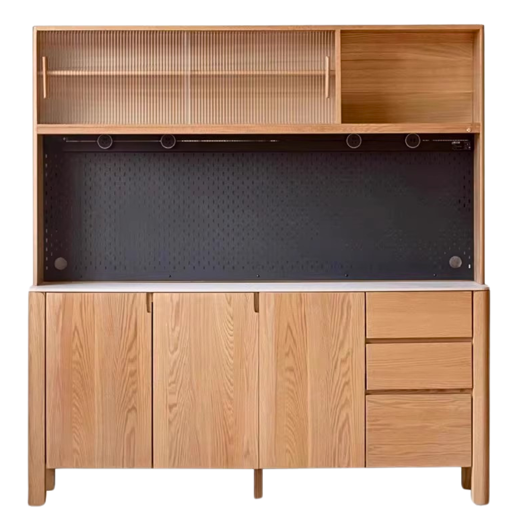 Oak Solid Wood Perforated Rock Board Dining Sideboard
