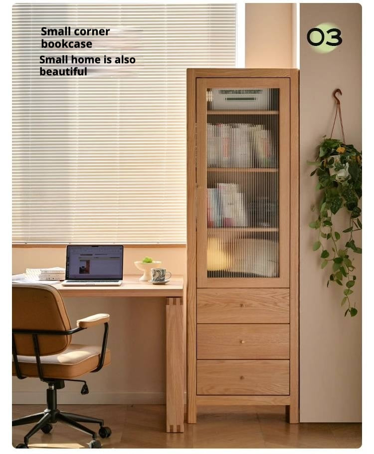 Oak, Solid Rubberwood Modern Minimalist Combination Bookcase