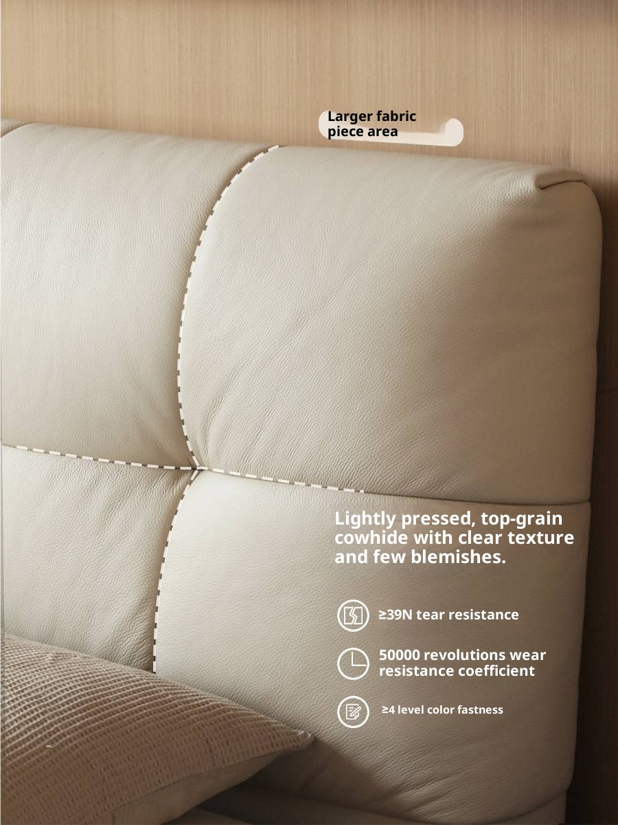 Genuine Leather Top Layer Cowhide Soft Suspension Bed with Lighting