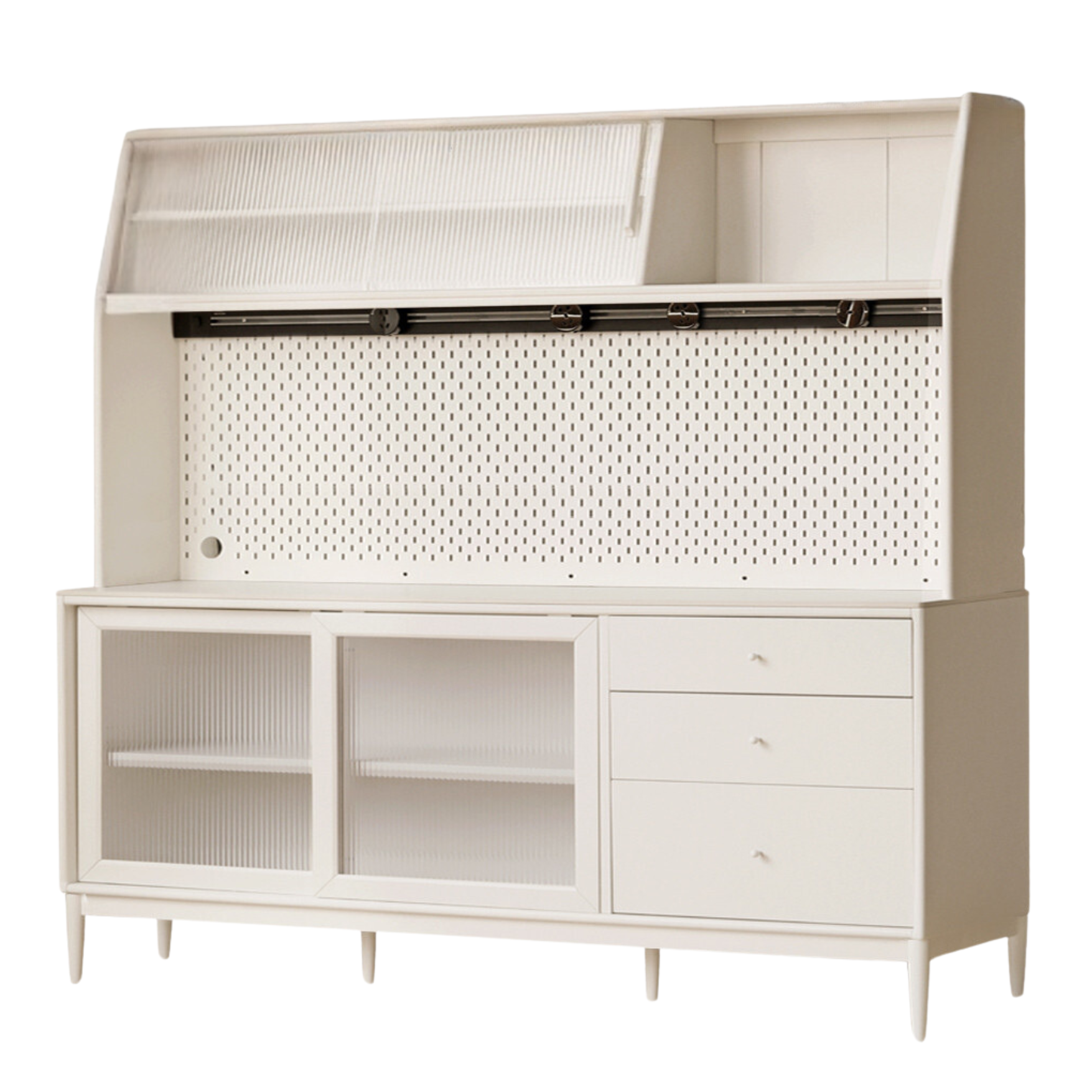 Solid RubberWood Dining Sideboard Cream Style Against The Wall Integrated