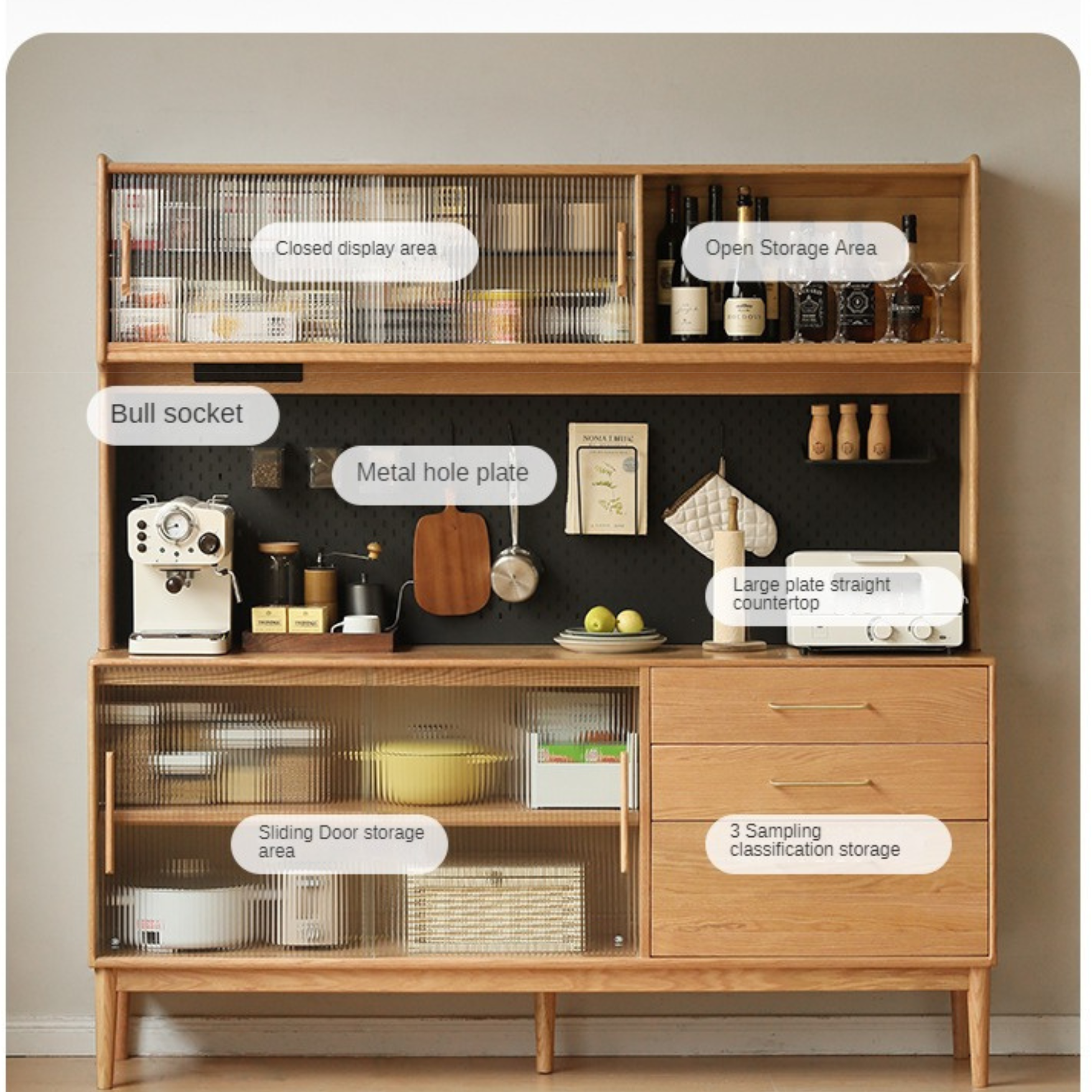 Oak Solid Wood Modern Multifunctional Sideboard