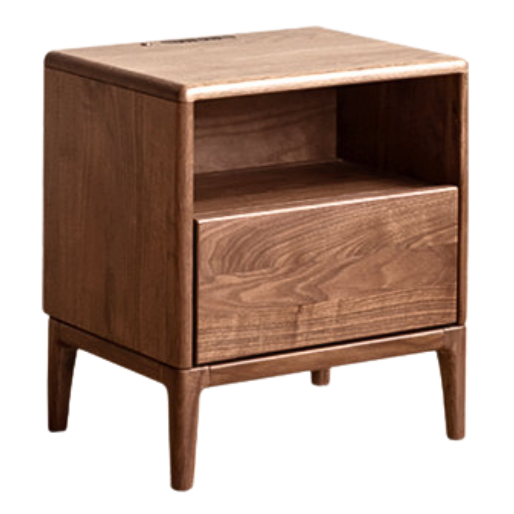 Black Walnut, Ash Solid Wood Nightstand With Light