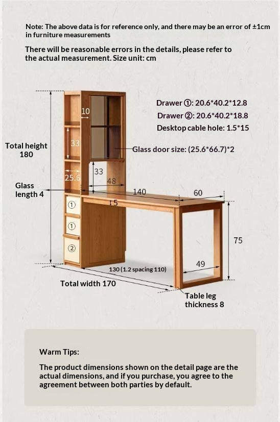 Cherry Solid Wood Office Desk with Integrated Bookshelf