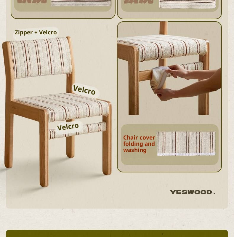 4 pcs Oak Solid Wood Dining Chair with Upholstered Seat, French Style