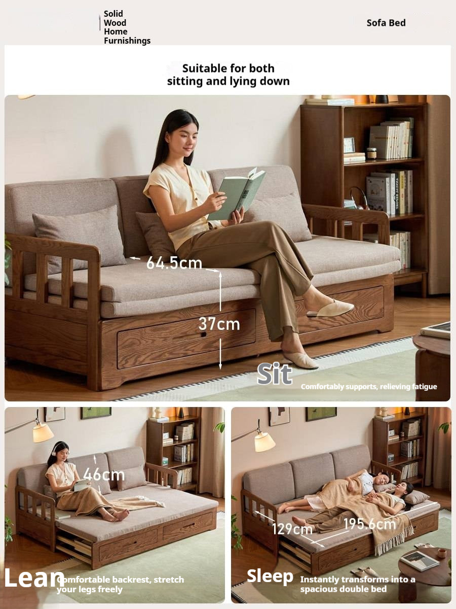 Oak Solid Wood Spindle Daybed with Trundle and Storage Drawers