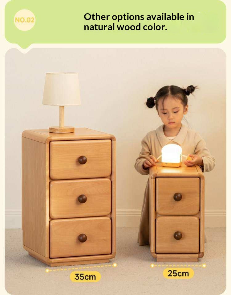 Solid Rubberwood, Beech Solid Wood Cream Style Ultra-narrow Children's Nightstand