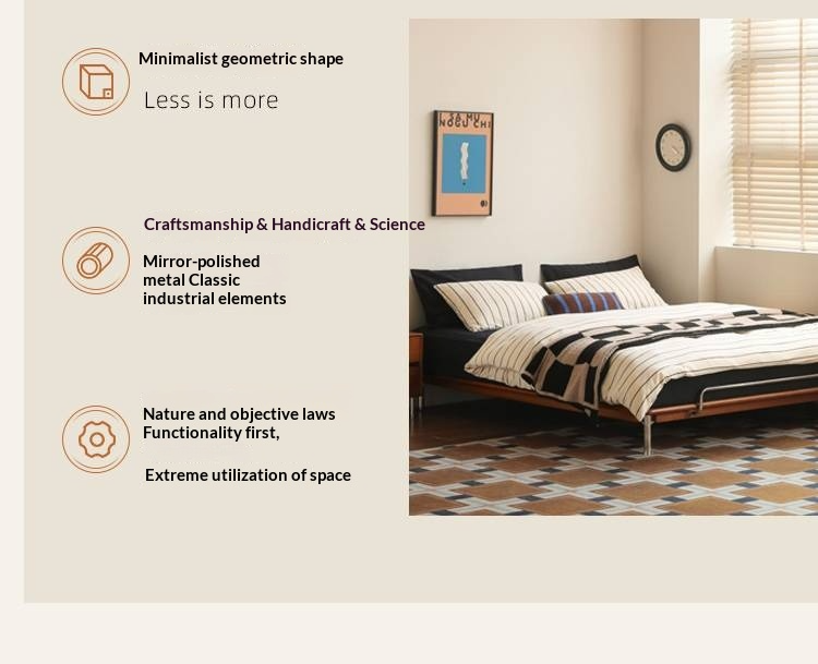 Poplar Solid Wood Platform Bed — No Headboard, Vintage Bauhaus Edge Style