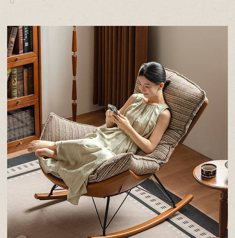 Egg Shell Lounge Chair with Rocking Base, Upholstered Cocoon Accent Chair Beech Legs