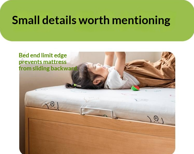 Beech, Rubberwood Solid Wood Kids’ Bed with Guardrail, Platform Bed, Headboard-Free Bed