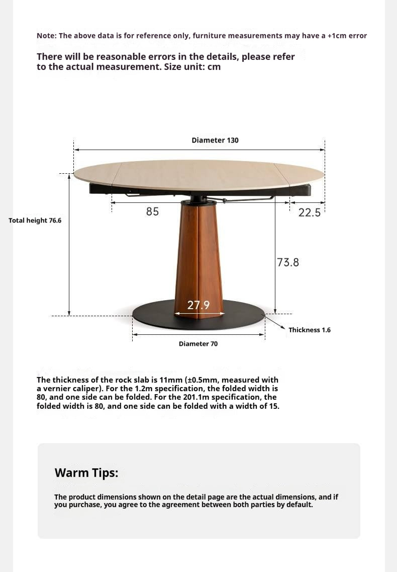 Tulipwood Solid Wood Rock Plate Round Table with Folding Feature