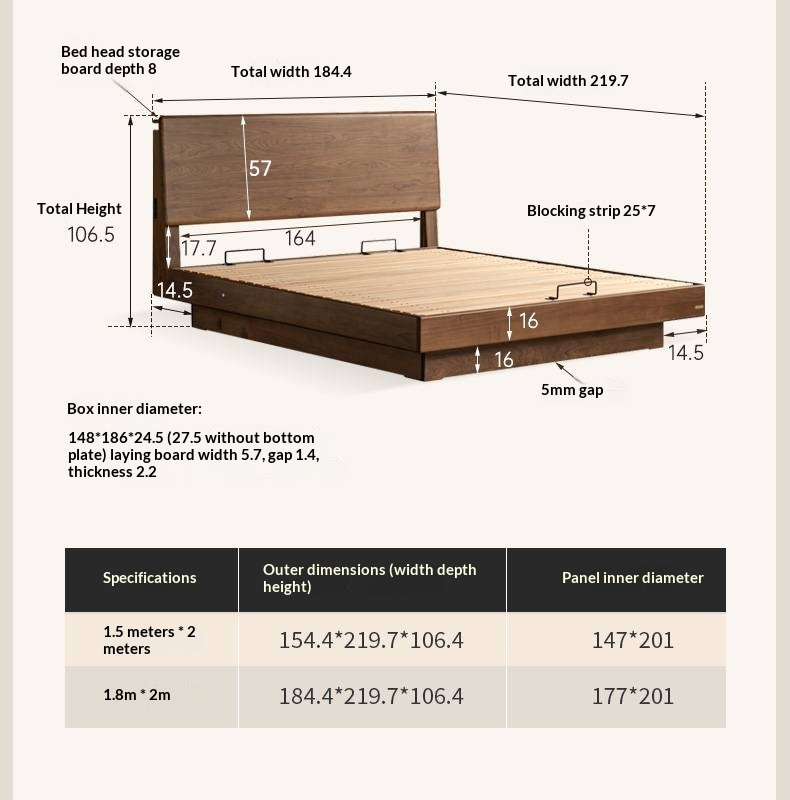 Black Walnut Solid Wood Italian Light Luxury Electric Suspended Box Bed