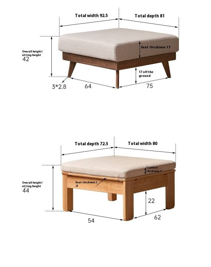 Black Walnut, Oak, Ash Solid Wood Footstool Small Fabric Stool