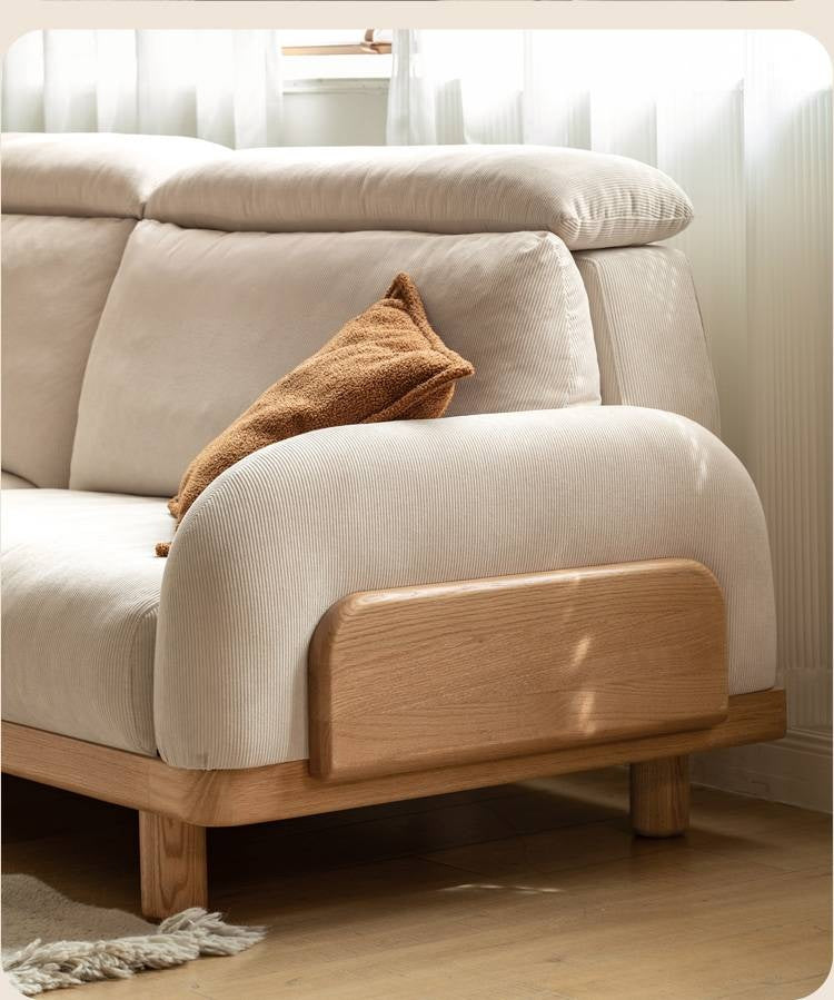 Oak Solid Wood Modern Casual High-Back White Fabric sofa