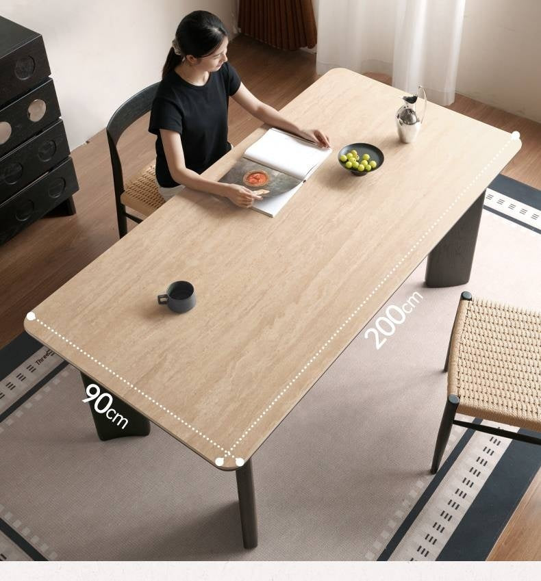 Oak Solid Wood Modern Cave Stone Rock Plate Dining Table