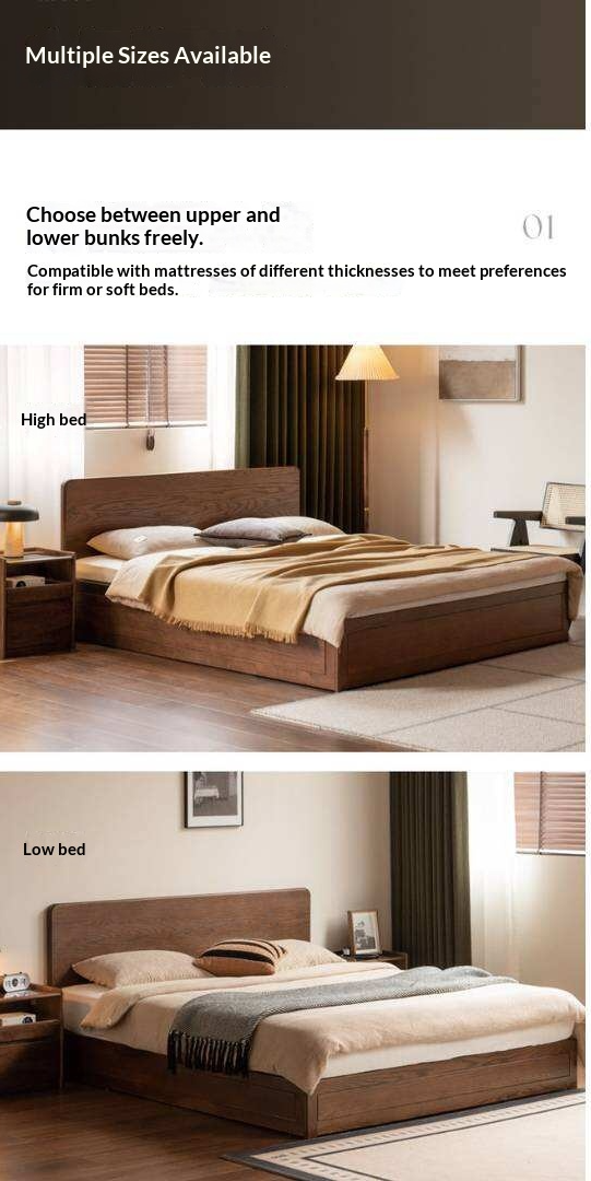 Oak Solid Wood Modern Simple Double Storage Box Bed