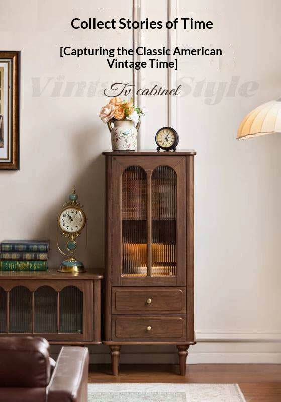 Black Walnut Solid Wood Side Cabinet with Glass Display