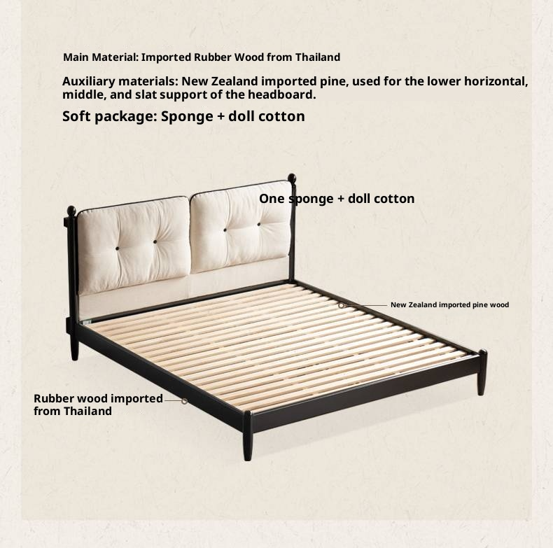 Rubberwood Solid Wood French Retro Soft Bed