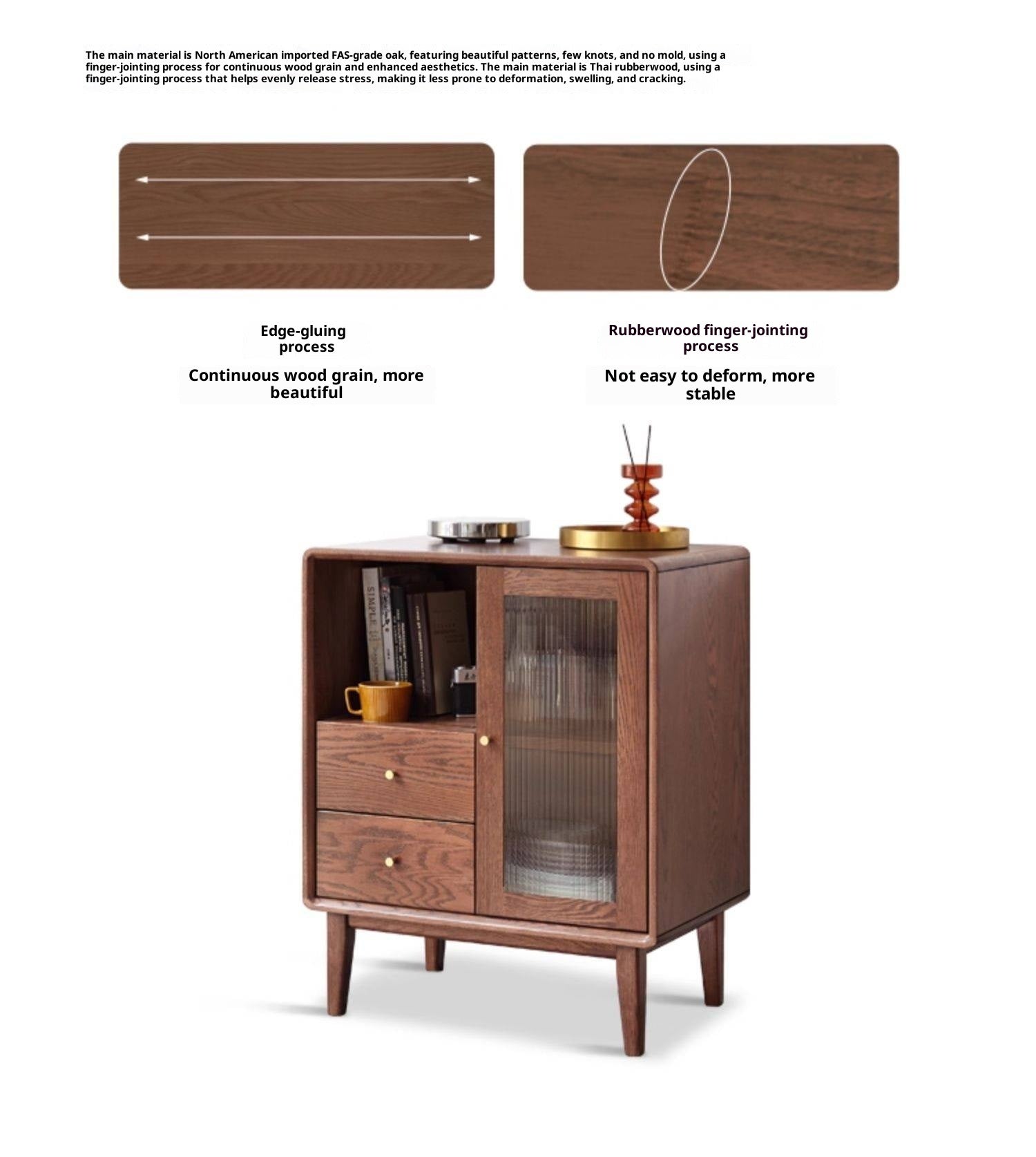 Oak Solid Wood, Solid Rubberwood Side Cabinet.