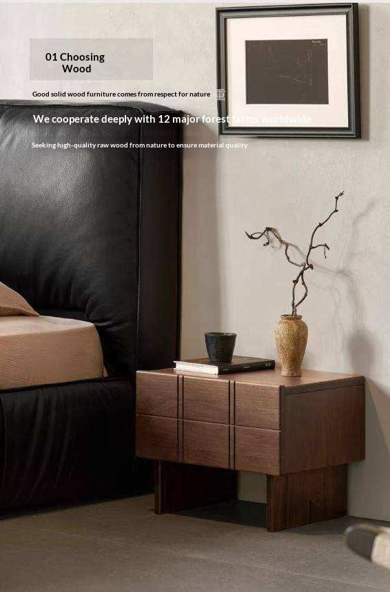 Black Walnut, Oak Wood Wabi-Sabi Style Nightstand