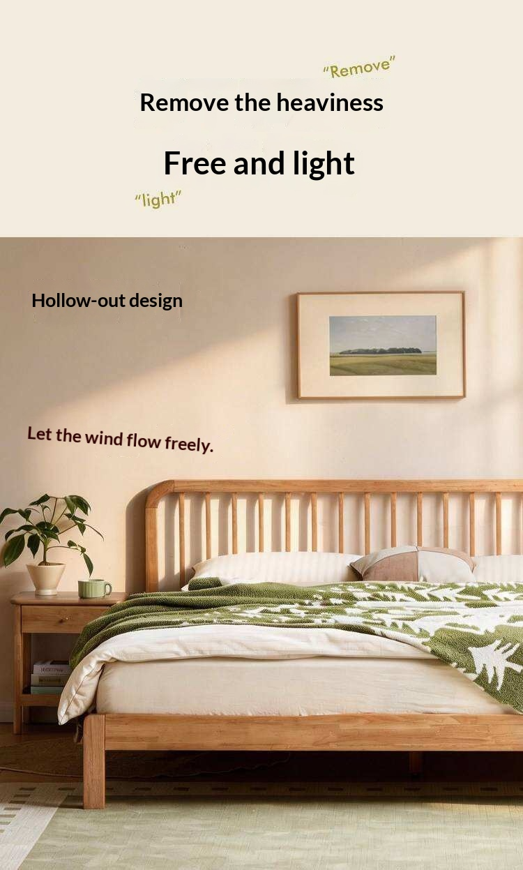 European Beech,Rubberwood Solid Wood Bed Modern Simple