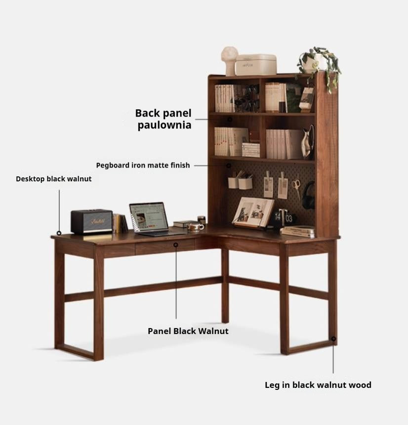 Oak Solid Wood Corner Desk Bookshelf