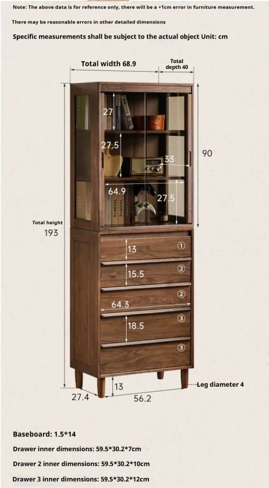 Black Walnut Solid Wood display side cabinet with drawers