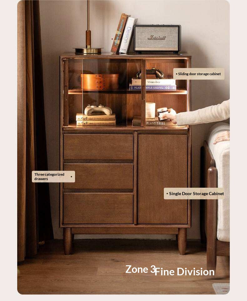 Golden Pear solid wood Side Cabinet with Enclosed Storage and Display Shelves
