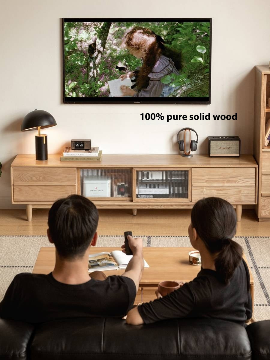 Ash Solid Wood Modern Log Style TV Cabinet