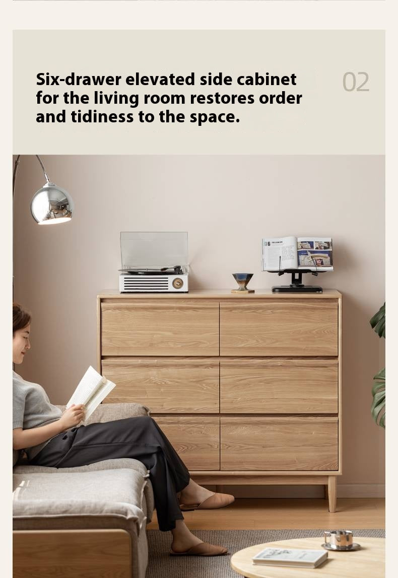 Ash Solid Wood Log Style Six Drawers Cabinet