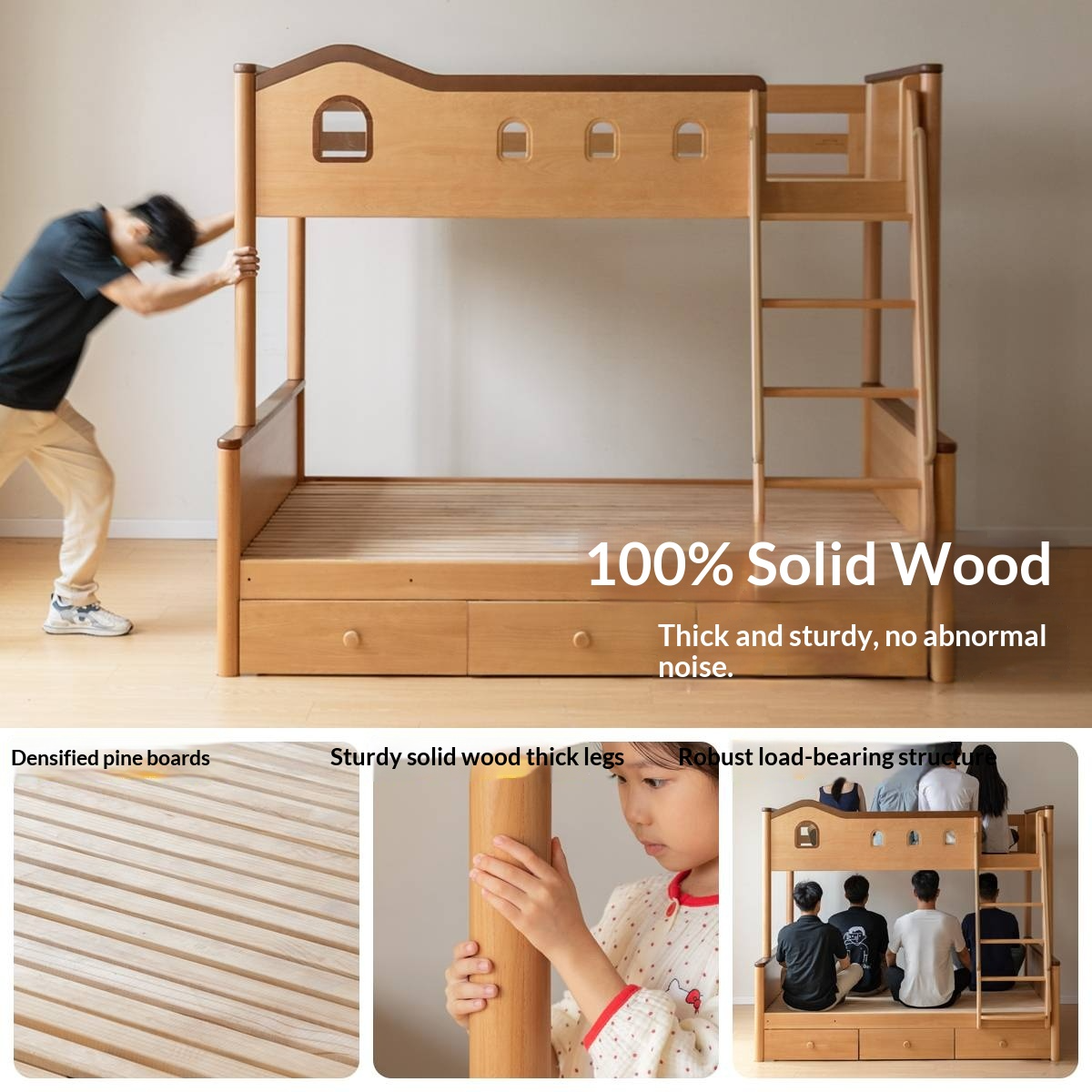 Beech Solid Wood Detachable Bunk Bed with Playful Design