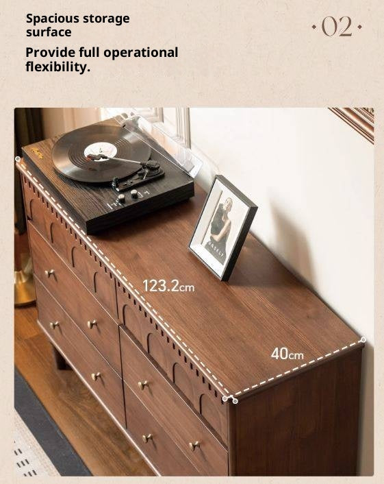 Black Walnut, Poplar, Solid Rubberwood French Retro Chest of Drawers