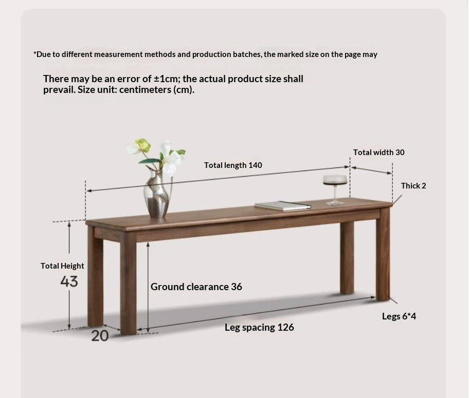 Black Walnut, Oak, Sandalwood, Ash, Solid Rubberwood Nordic Long Bench