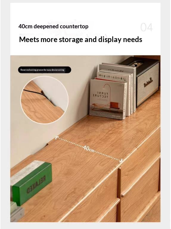 Сherry Solid Wood Modern Floor Storage Locker TV Cabinet.