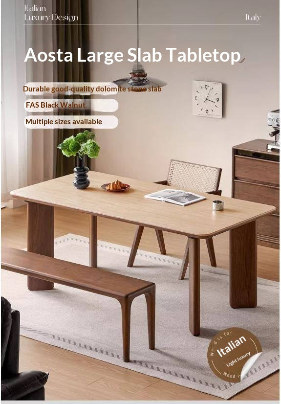 Black Walnut Solid Wood Travertine Slab Light Luxury Dining Table