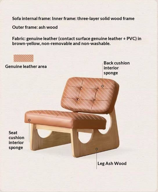 Ash Solid Wood Genuine Leather Accent Chair, Vintage Style Lounge Chair