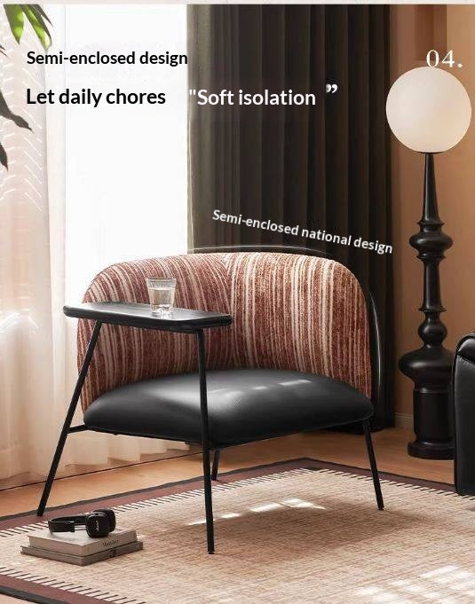 Modern Lounge Chair with Integrated Side Table, Upholstered Wraparound Accent Chair with Metal Frame