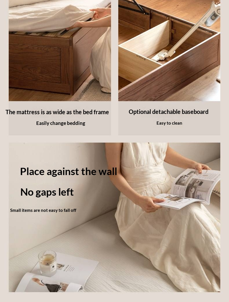 Oak Solid Wood Box Bed — Modern Minimalist Design