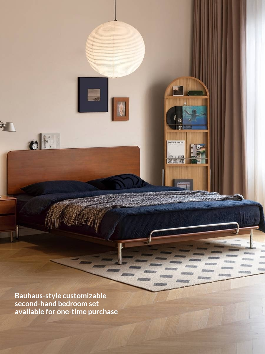 Poplar Solid Wood Platform Bed — No Headboard, Vintage Bauhaus Edge Style