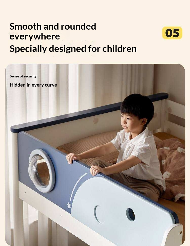 Rubberwood Solid Wood Spaceship-Themed Bunk Bed with Porthole Window