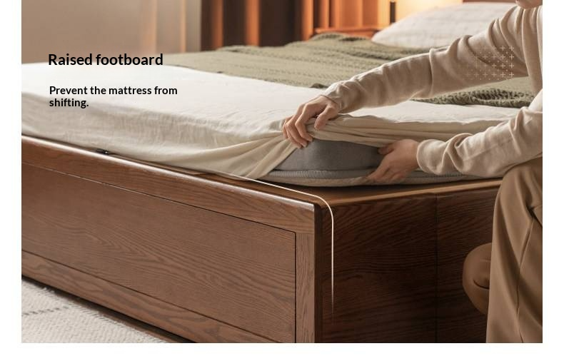Oak, Rubberwood Solid Wood, Multifunctional Storage Box Bed
